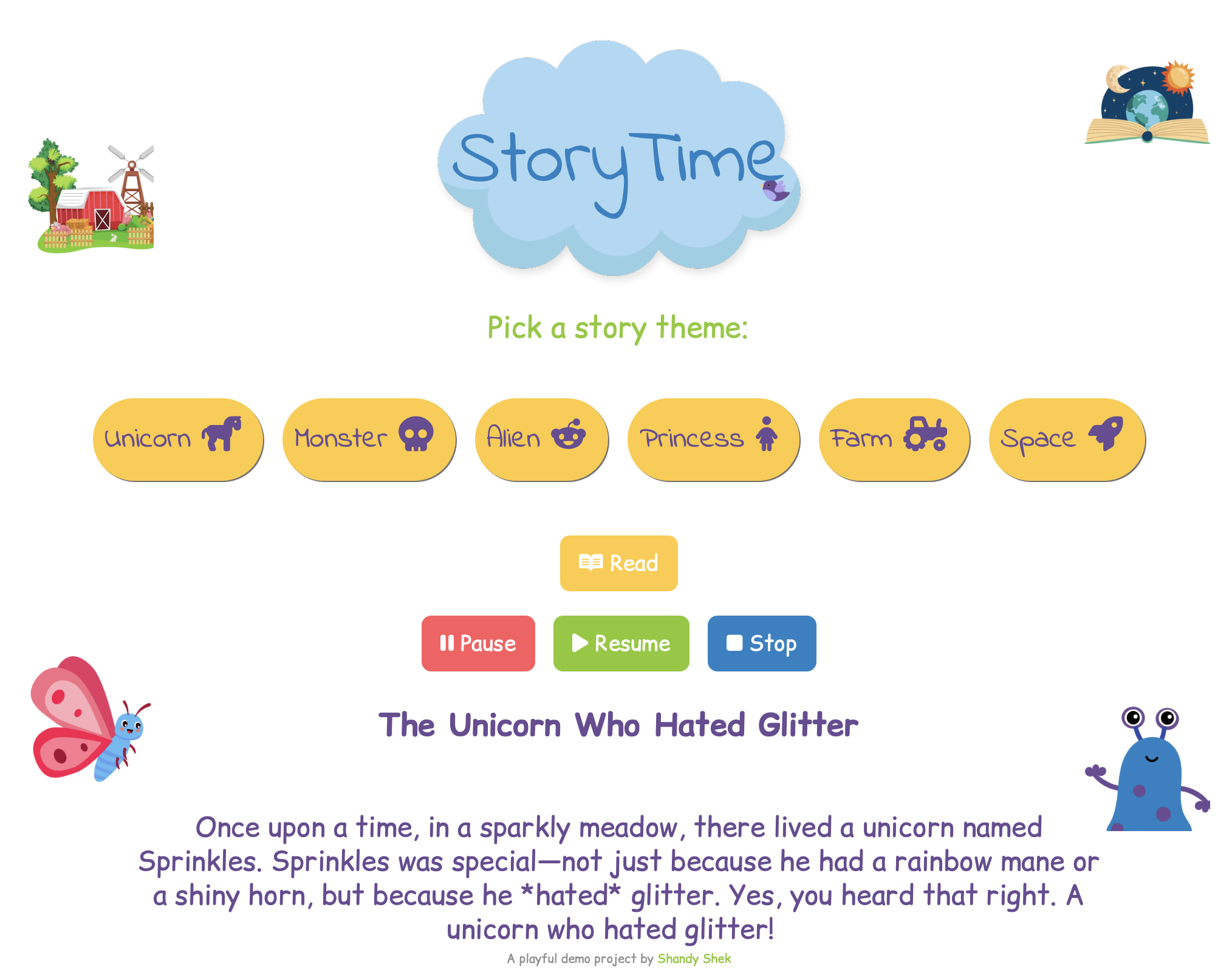 Screenshot of my children reader website